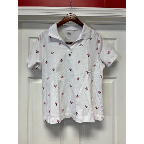 Kim Rogers White American Flag 4th of July Polo Shirt sz XL EUC - Picture 1 of 5